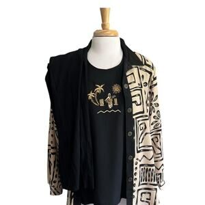 PETER POPOVITCH Women's Large 3pc Set Outfit Travel Resortwear Vtg Boho